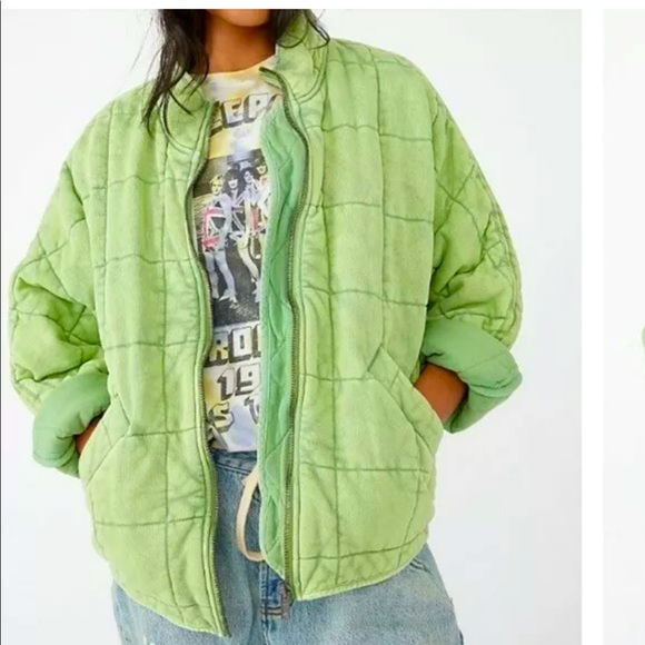 Free People Jackets & Blazers - Free People Quilted Dolman Jacket Emerald Moth Green Puffer oversized acid wash